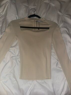 Zara Long Sleeve Square Neck Top - Cream